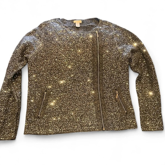 Chico’s sequin zip front wool blend sweater/jacket size 1/small - Picture 1 of 15